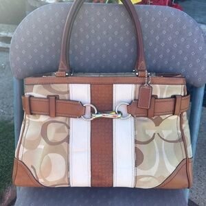 Gorgeous Coach Hampton Optic Signature C Stripe Carry Satchel F13338